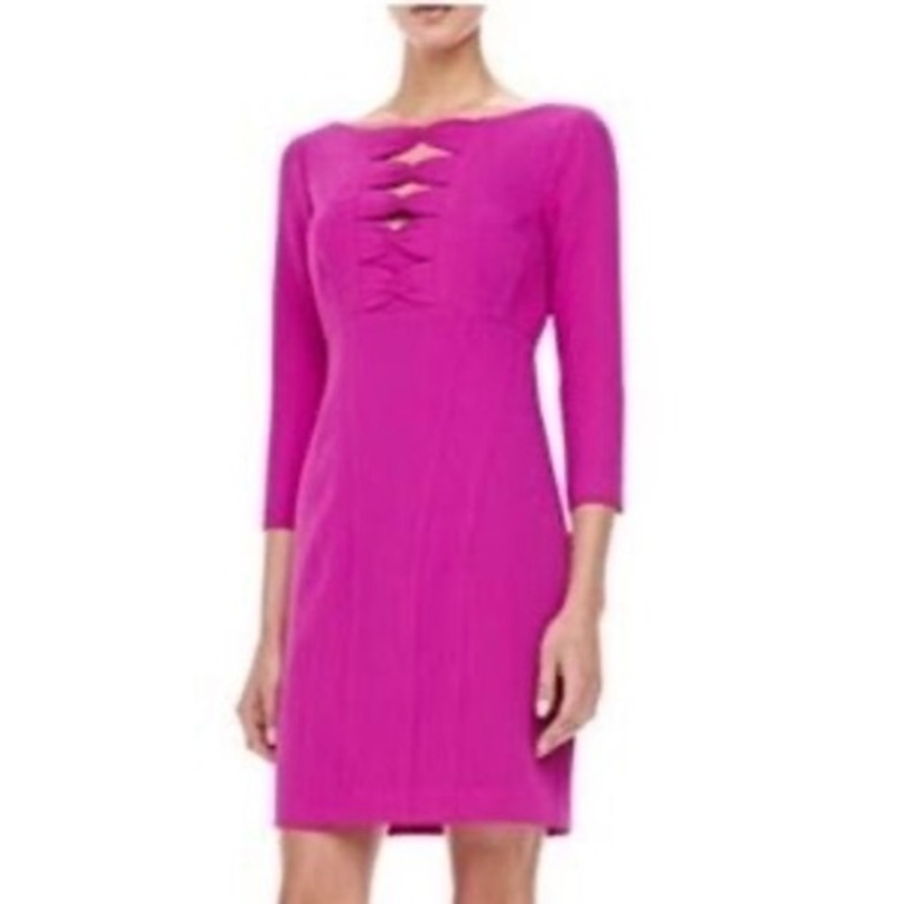 Nanette Lepore Magenta Bow-Front Lattice Sheath Dress - Size 2